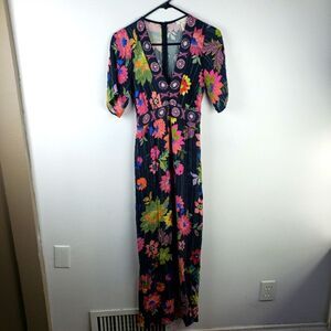 Women's Urban Romantics Boho Floral V-neck Gypsy Goddess Maxi Dress Size SM